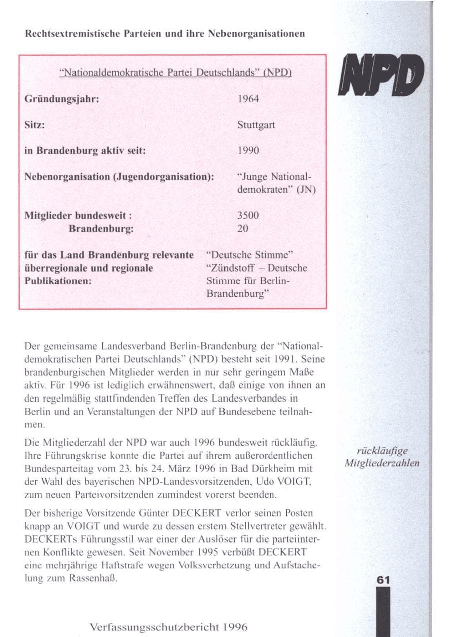 Seite 63 des Verfassungsschutzbericht 1996 Brandenburg