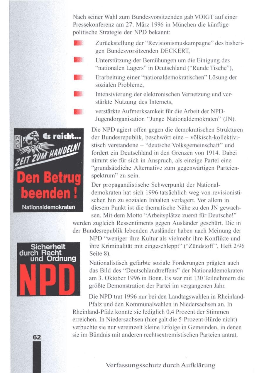 Seite 64 des Verfassungsschutzbericht 1996 Brandenburg