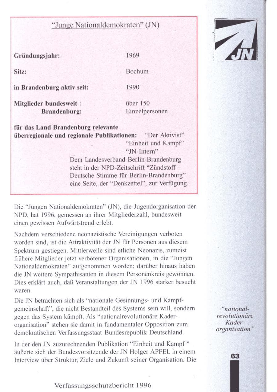 Seite 65 des Verfassungsschutzbericht 1996 Brandenburg