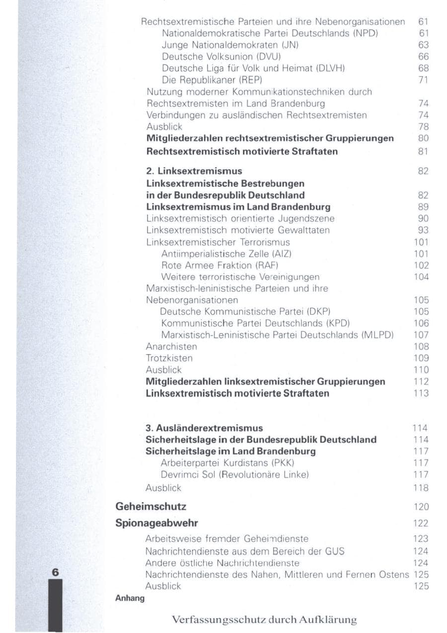 Seite 8 des Verfassungsschutzbericht 1996 Brandenburg