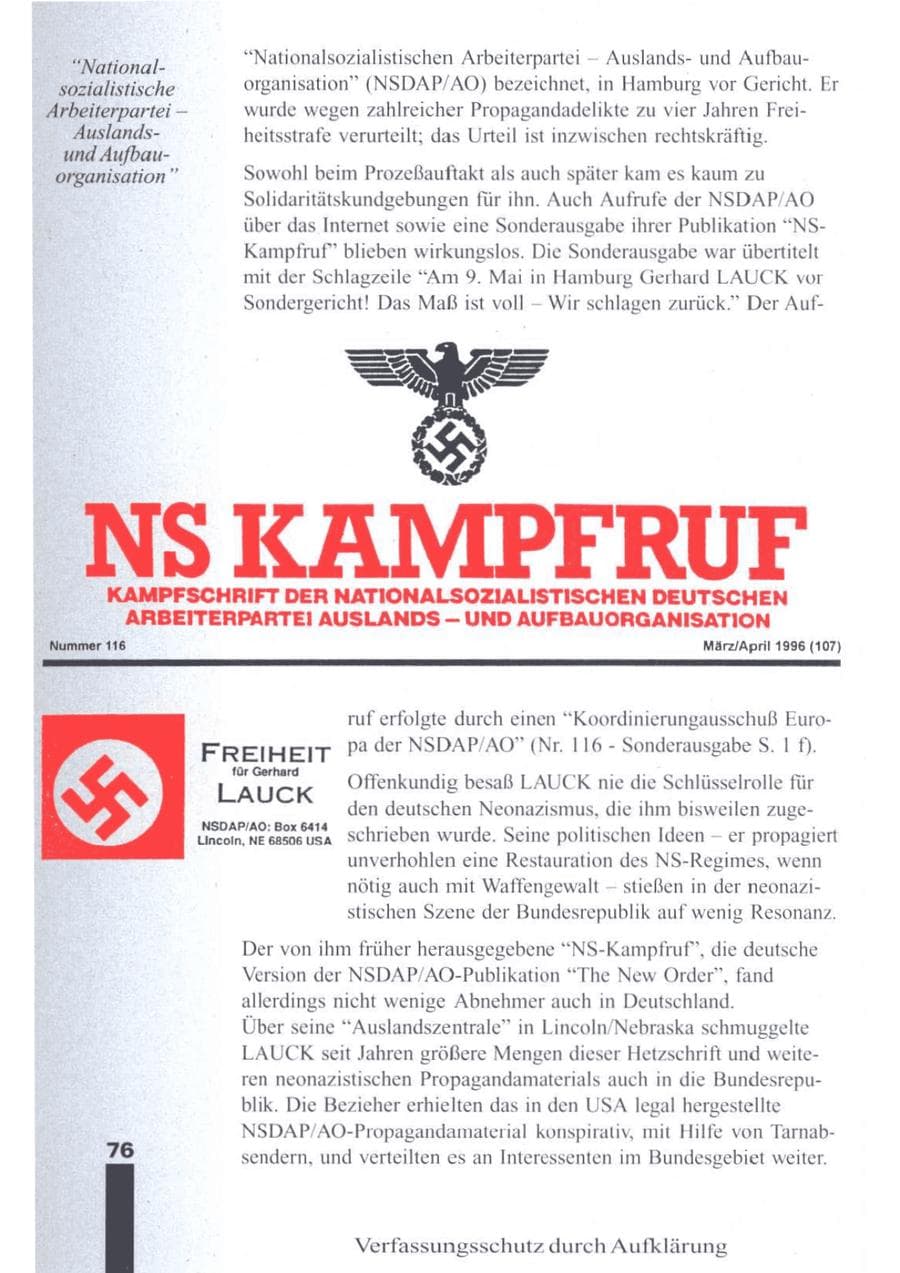 Seite 78 des Verfassungsschutzbericht 1996 Brandenburg