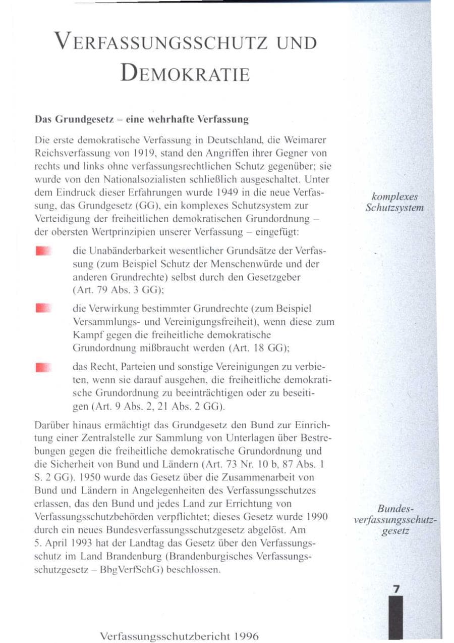 Seite 9 des Verfassungsschutzbericht 1996 Brandenburg