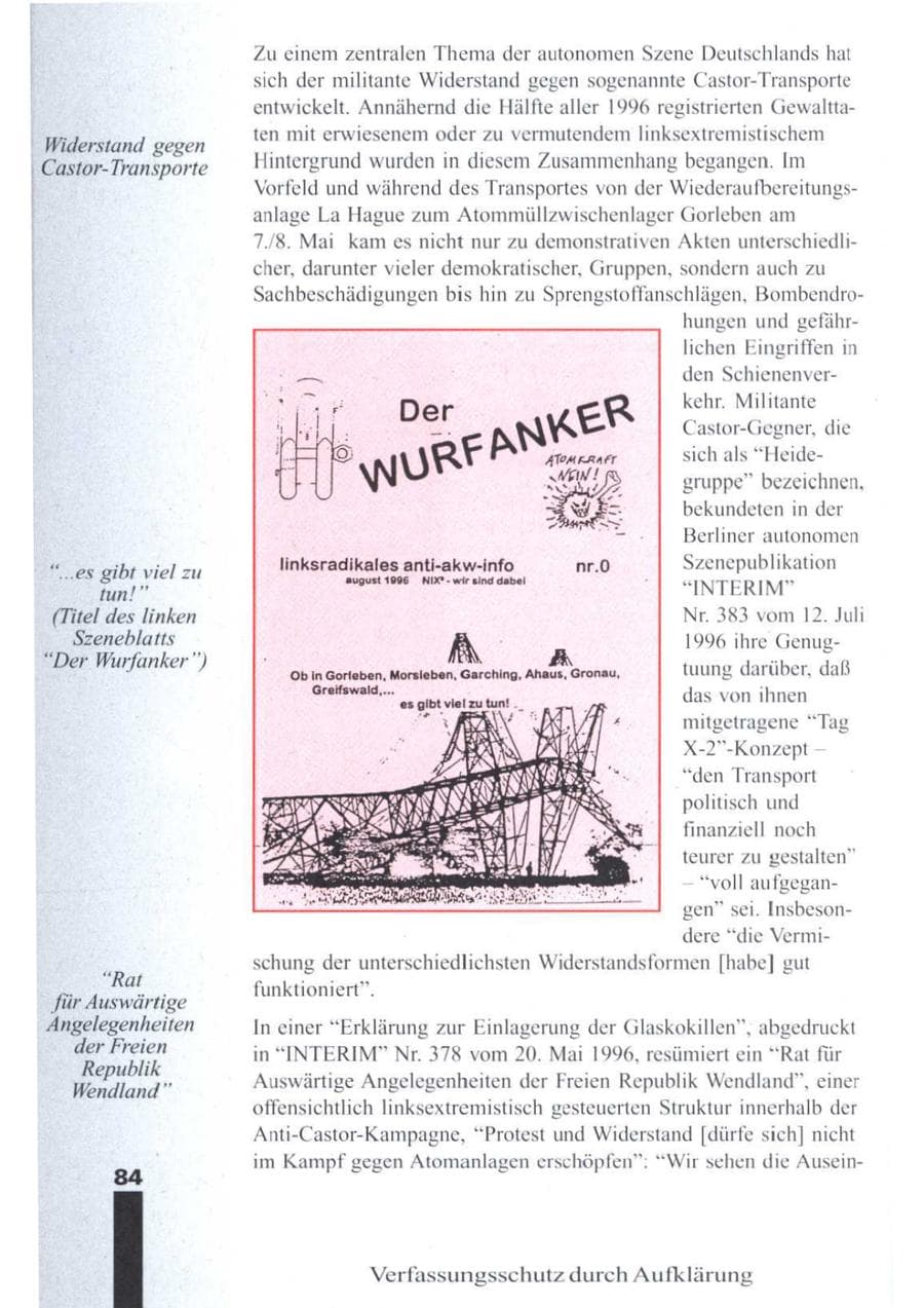 Seite 86 des Verfassungsschutzbericht 1996 Brandenburg