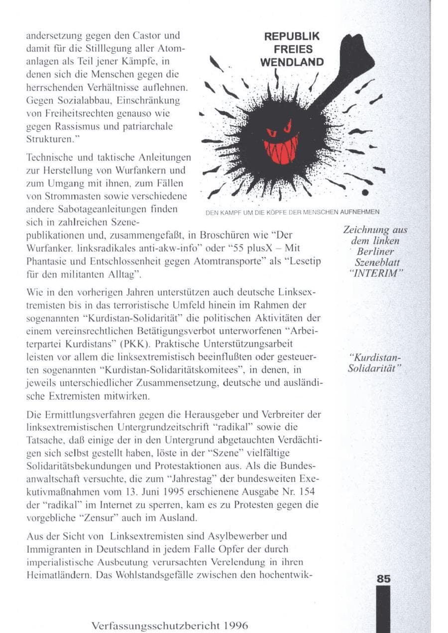 Seite 87 des Verfassungsschutzbericht 1996 Brandenburg