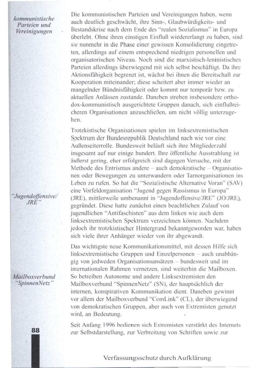 Seite 90 des Verfassungsschutzbericht 1996 Brandenburg