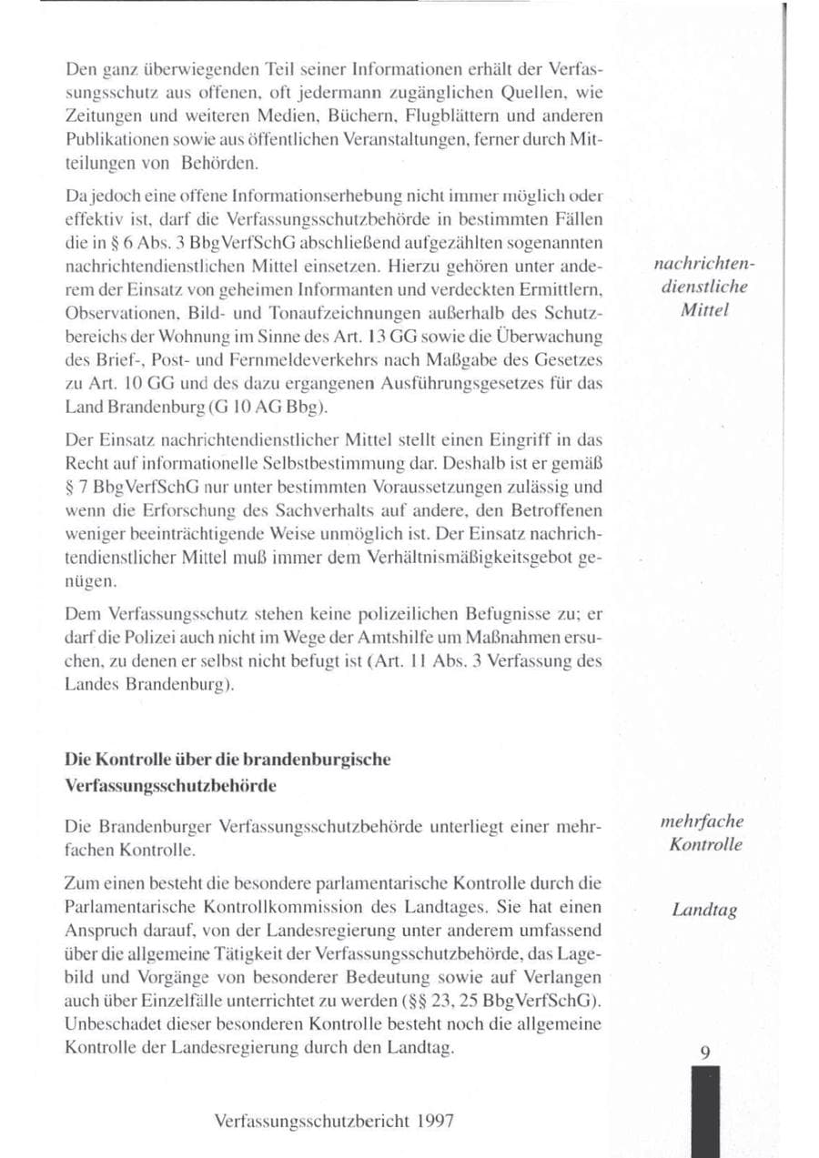 Seite 11 des Verfassungsschutzbericht 1997 Brandenburg