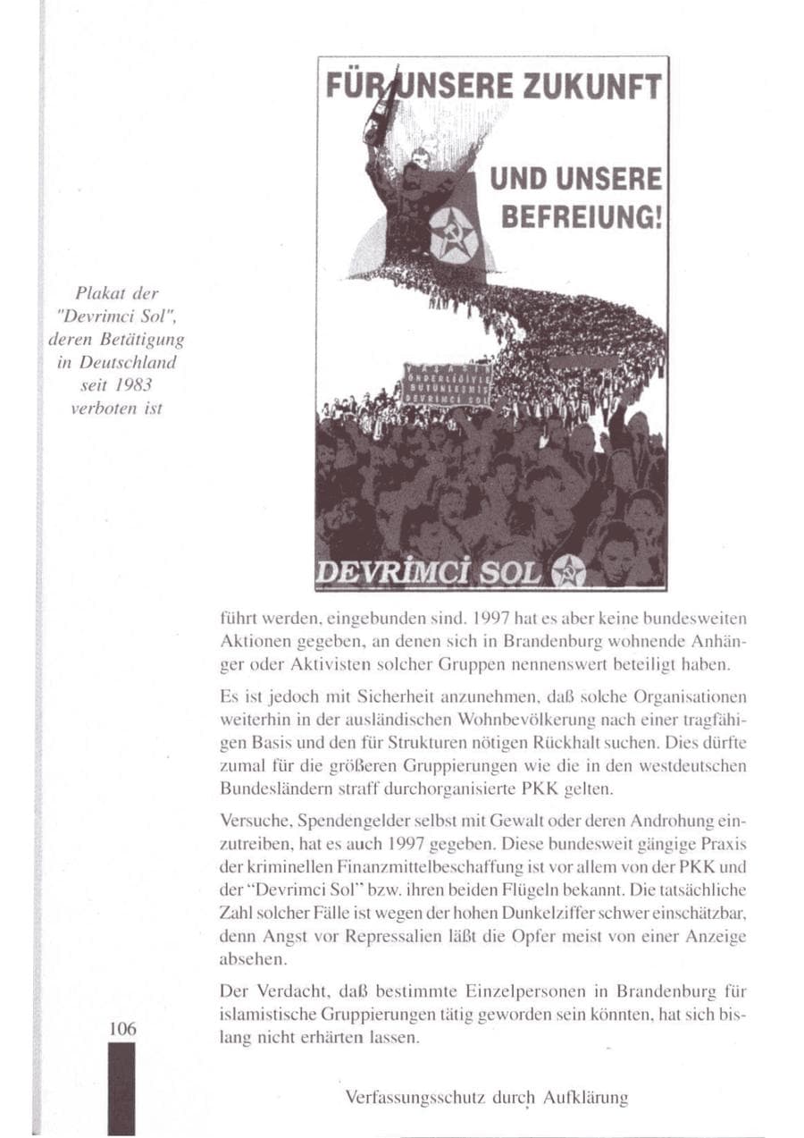 Seite 108 des Verfassungsschutzbericht 1997 Brandenburg