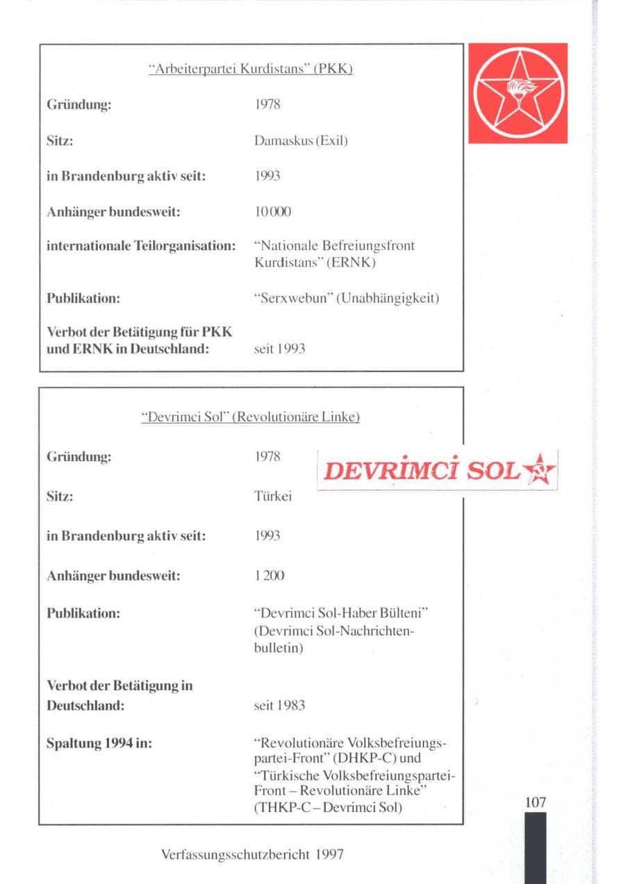 Seite 109 des Verfassungsschutzbericht 1997 Brandenburg