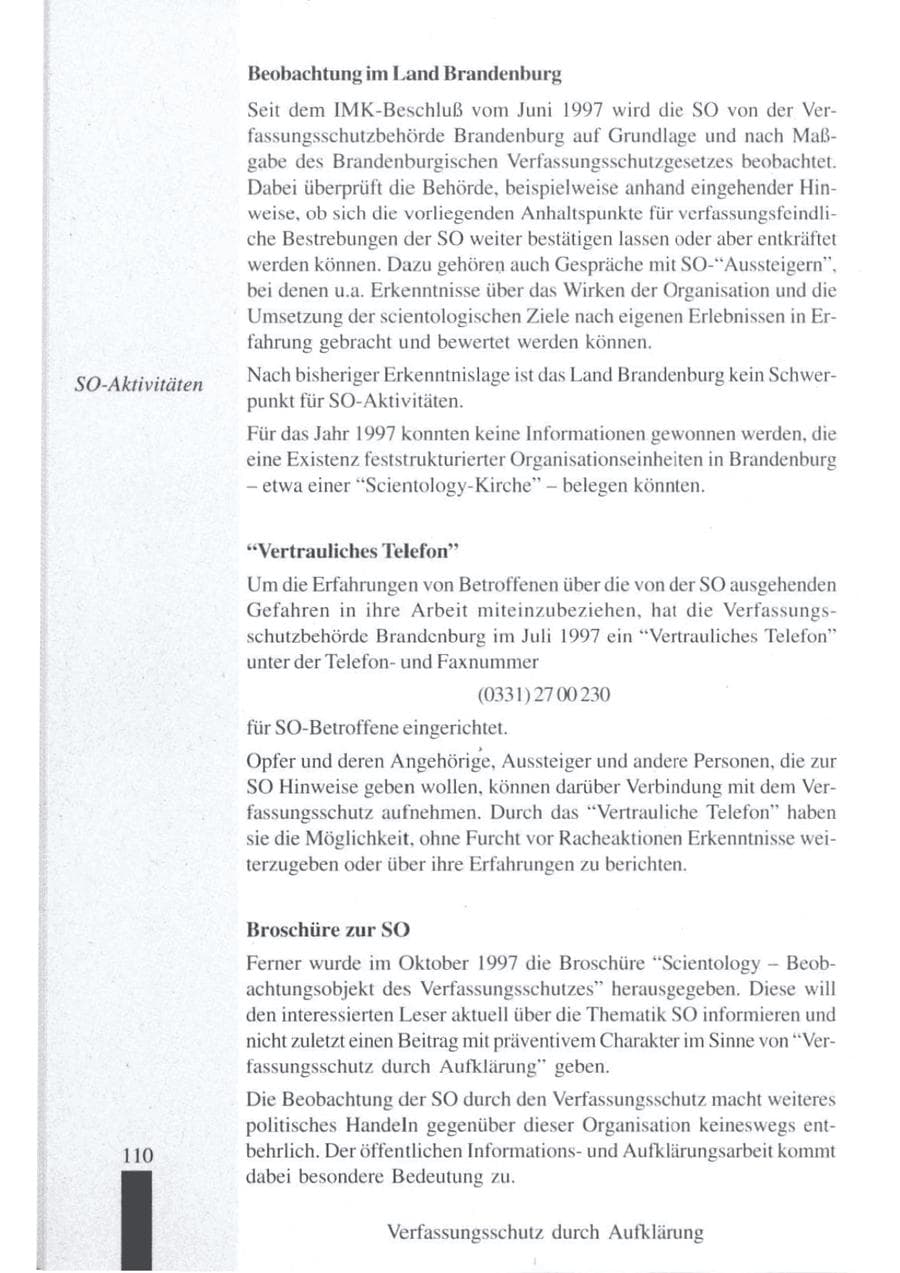 Seite 112 des Verfassungsschutzbericht 1997 Brandenburg