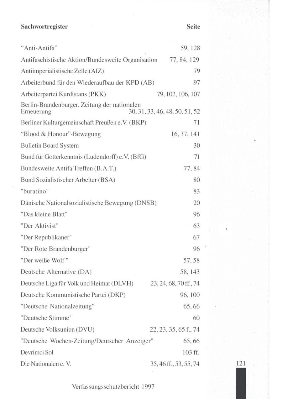 Seite 123 des Verfassungsschutzbericht 1997 Brandenburg