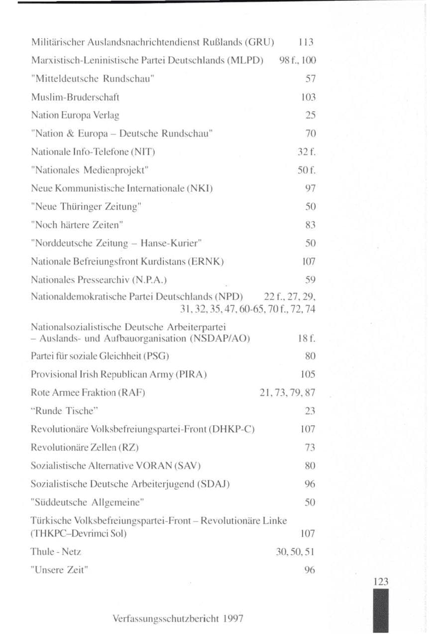 Seite 125 des Verfassungsschutzbericht 1997 Brandenburg