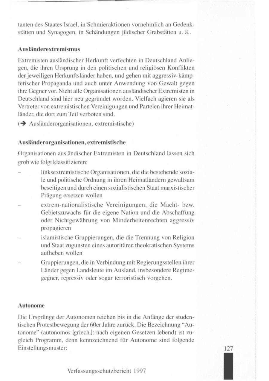 Seite 129 des Verfassungsschutzbericht 1997 Brandenburg