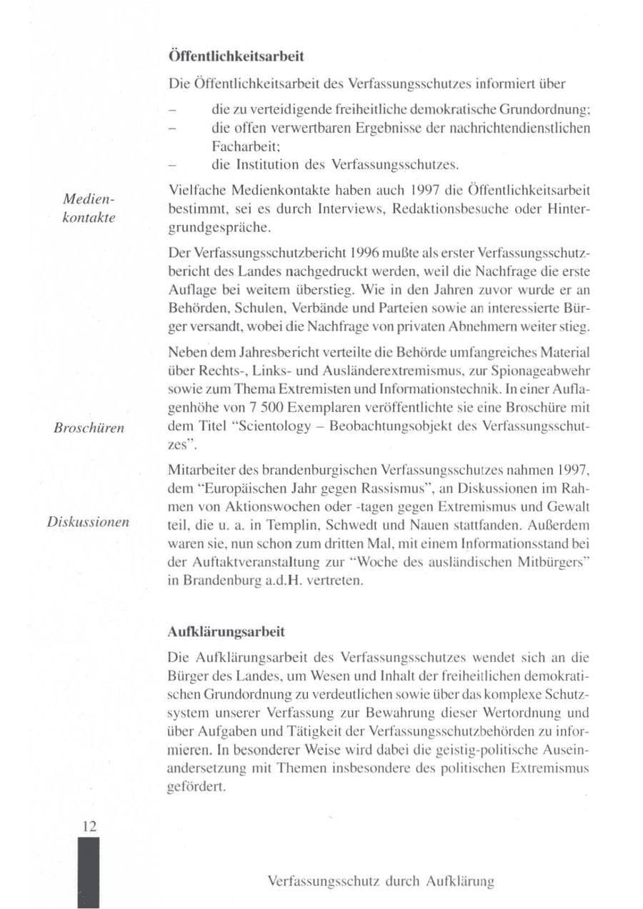 Seite 14 des Verfassungsschutzbericht 1997 Brandenburg