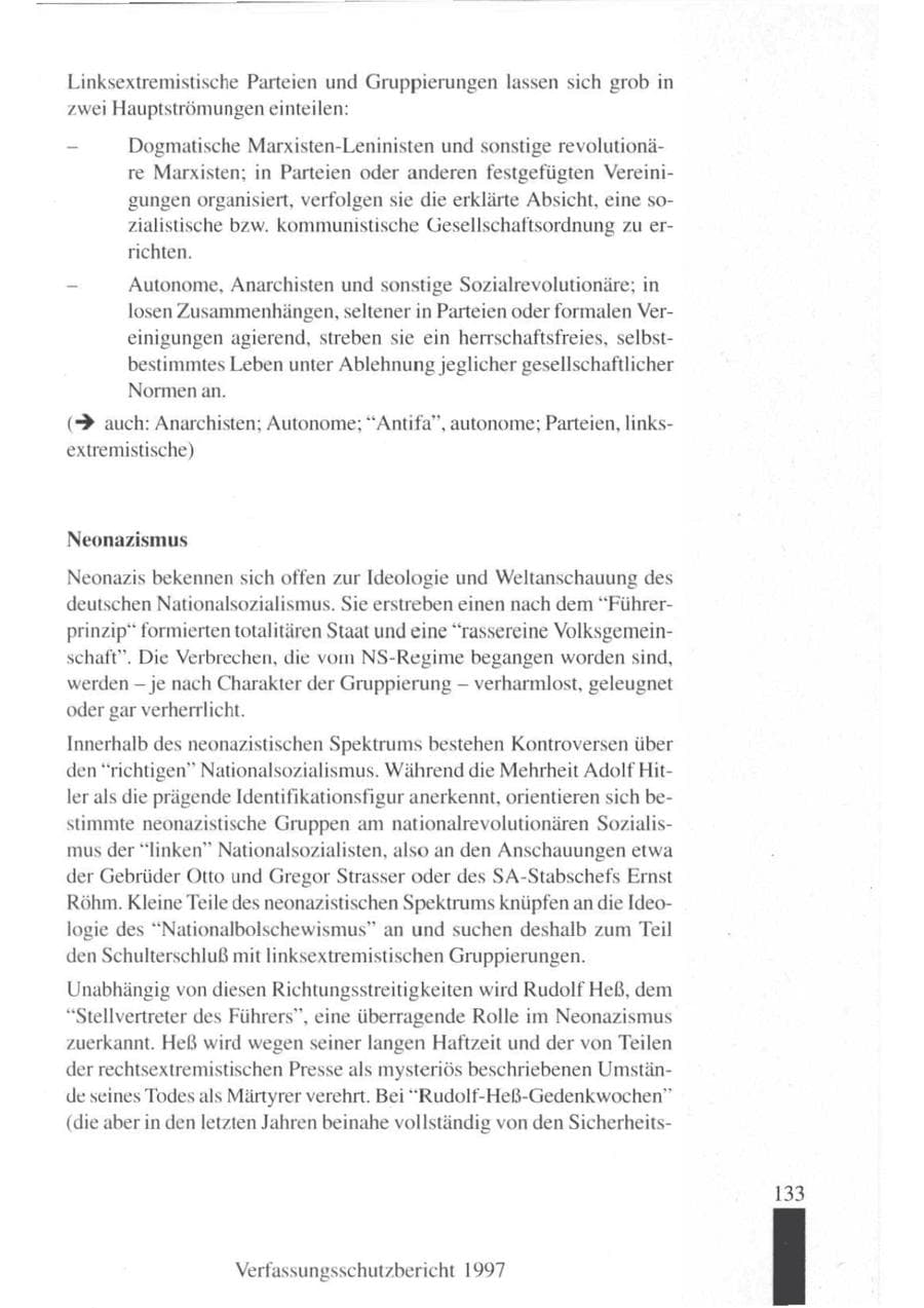 Seite 135 des Verfassungsschutzbericht 1997 Brandenburg