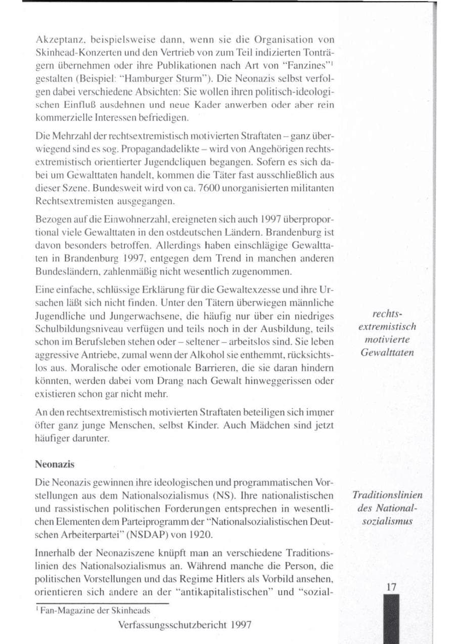Seite 19 des Verfassungsschutzbericht 1997 Brandenburg