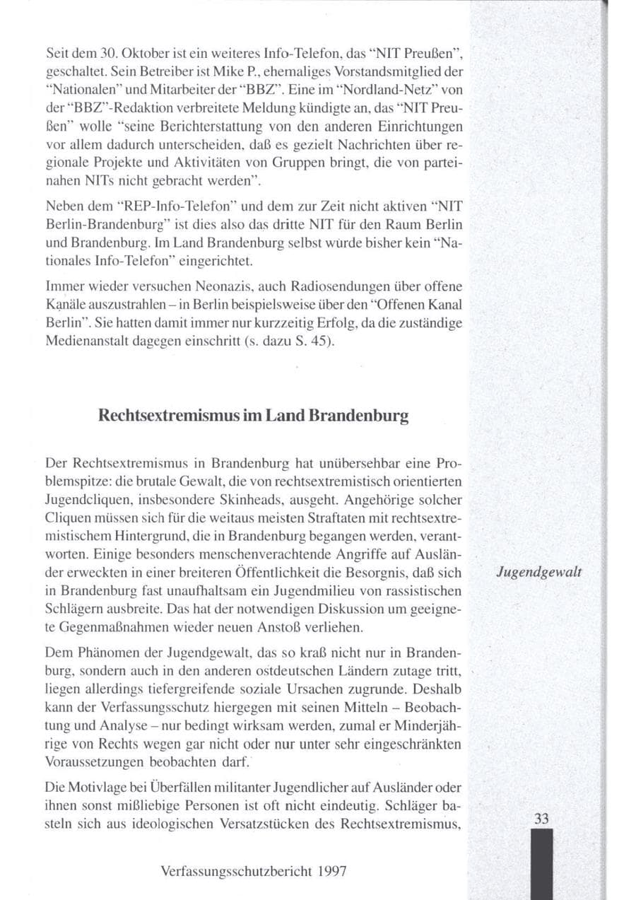 Seite 35 des Verfassungsschutzbericht 1997 Brandenburg