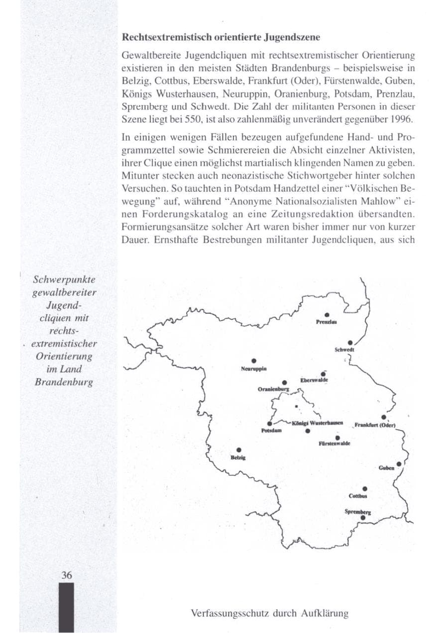 Seite 38 des Verfassungsschutzbericht 1997 Brandenburg