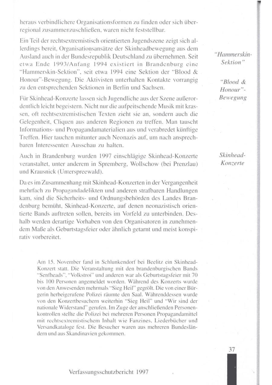 Seite 39 des Verfassungsschutzbericht 1997 Brandenburg