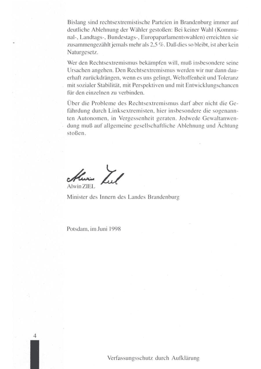 Seite 6 des Verfassungsschutzbericht 1997 Brandenburg