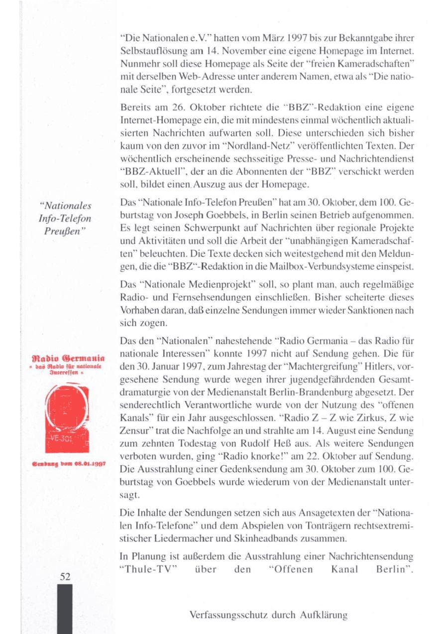 Seite 54 des Verfassungsschutzbericht 1997 Brandenburg