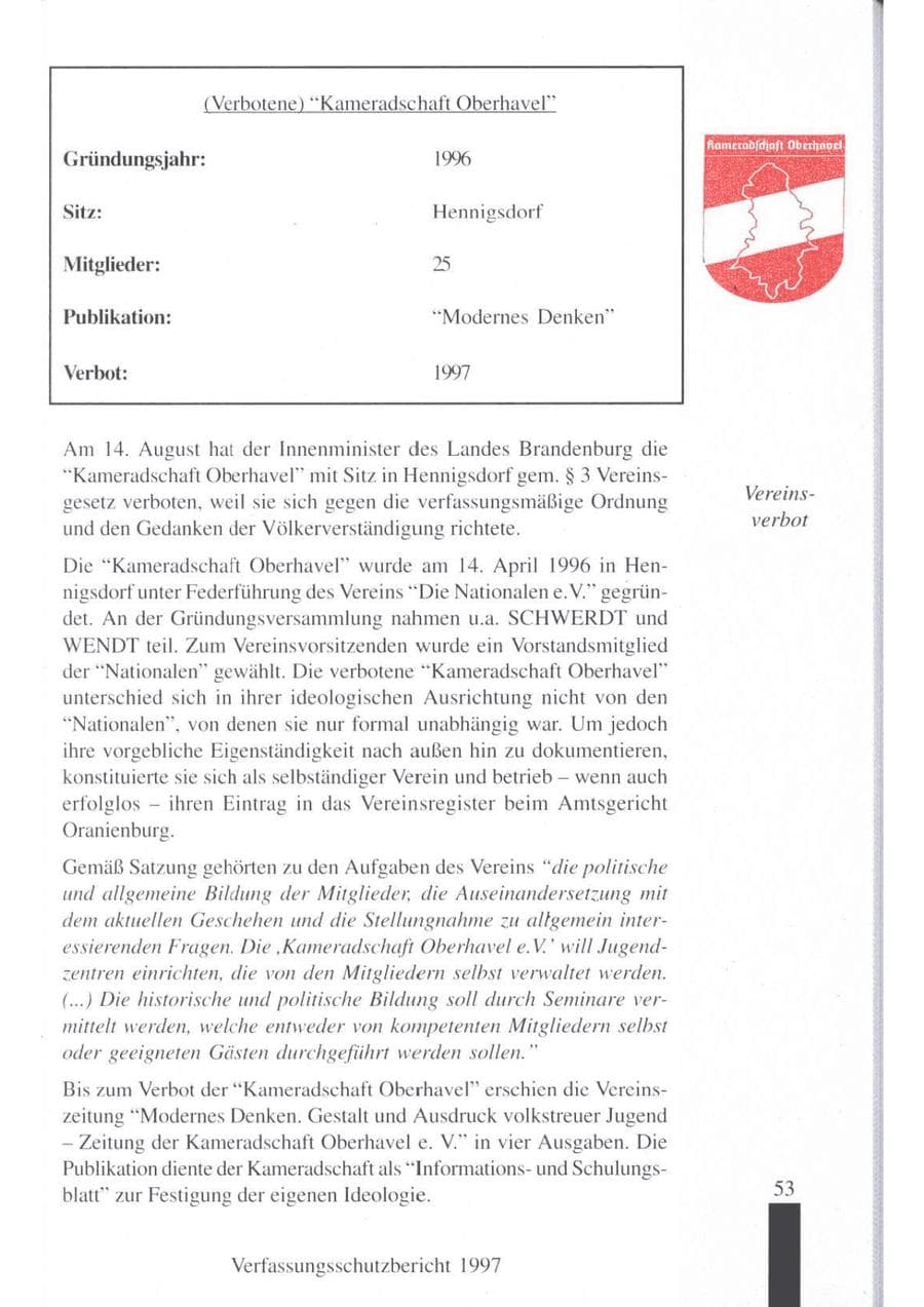 Seite 55 des Verfassungsschutzbericht 1997 Brandenburg