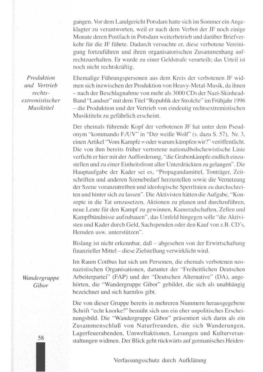 Seite 60 des Verfassungsschutzbericht 1997 Brandenburg