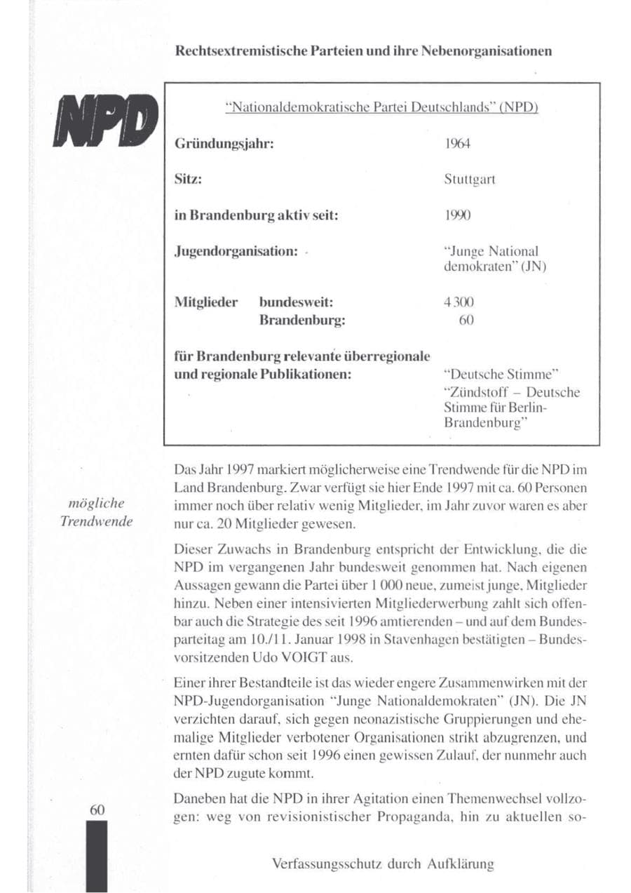 Seite 62 des Verfassungsschutzbericht 1997 Brandenburg