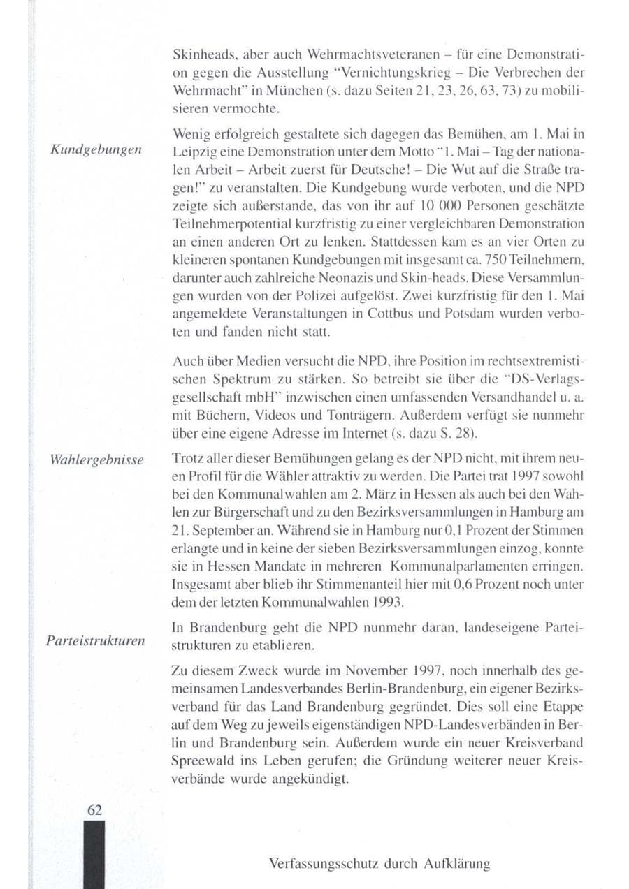 Seite 64 des Verfassungsschutzbericht 1997 Brandenburg