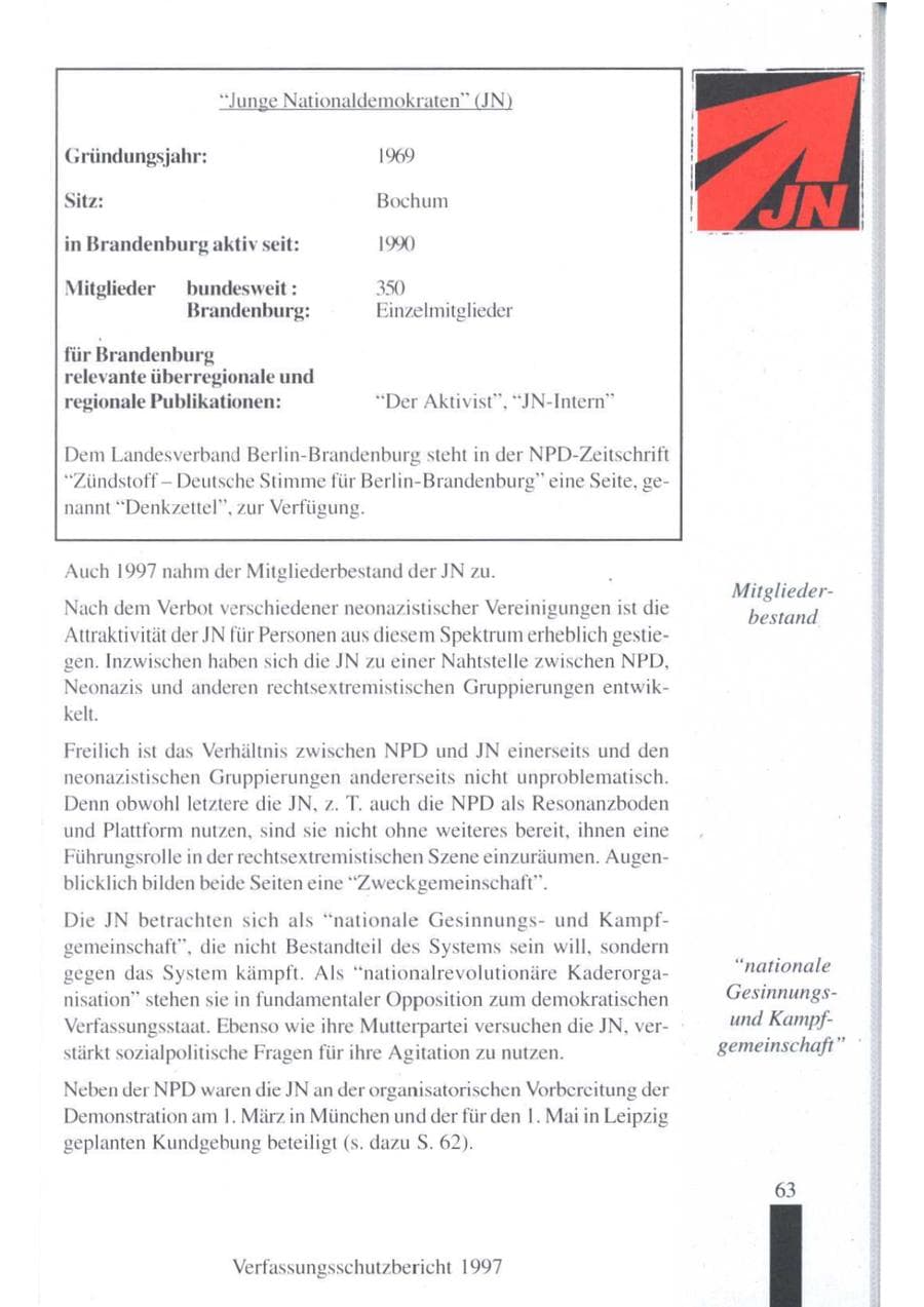 Seite 65 des Verfassungsschutzbericht 1997 Brandenburg