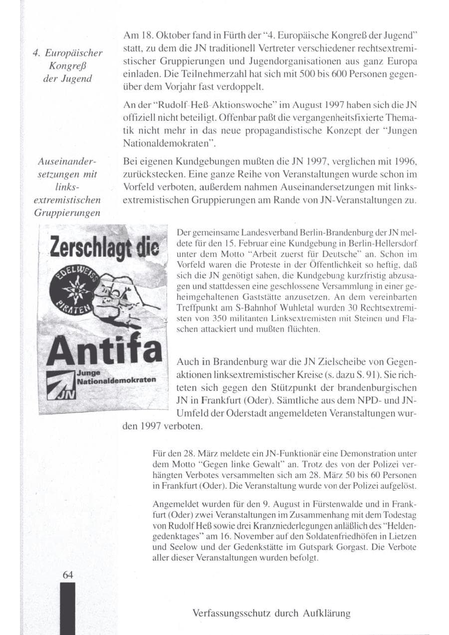 Seite 66 des Verfassungsschutzbericht 1997 Brandenburg