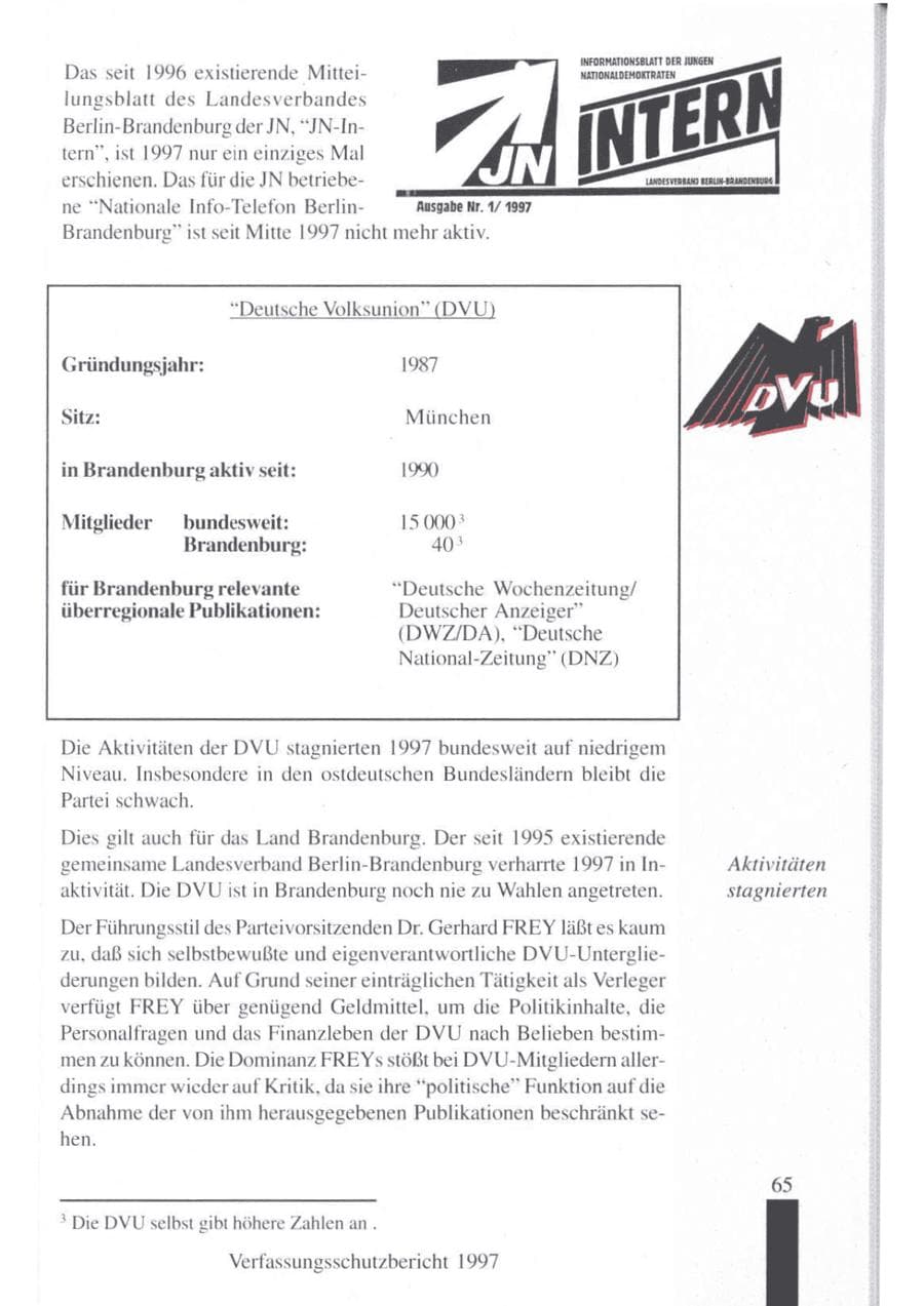 Seite 67 des Verfassungsschutzbericht 1997 Brandenburg
