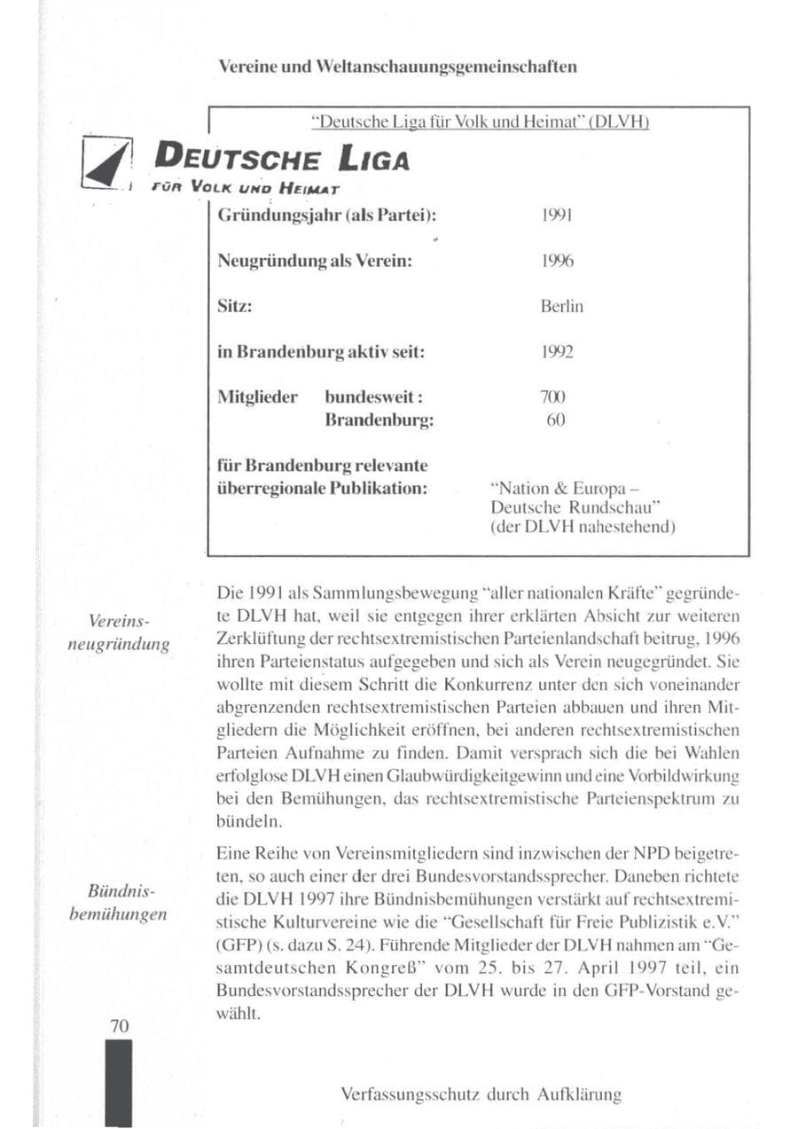Seite 72 des Verfassungsschutzbericht 1997 Brandenburg