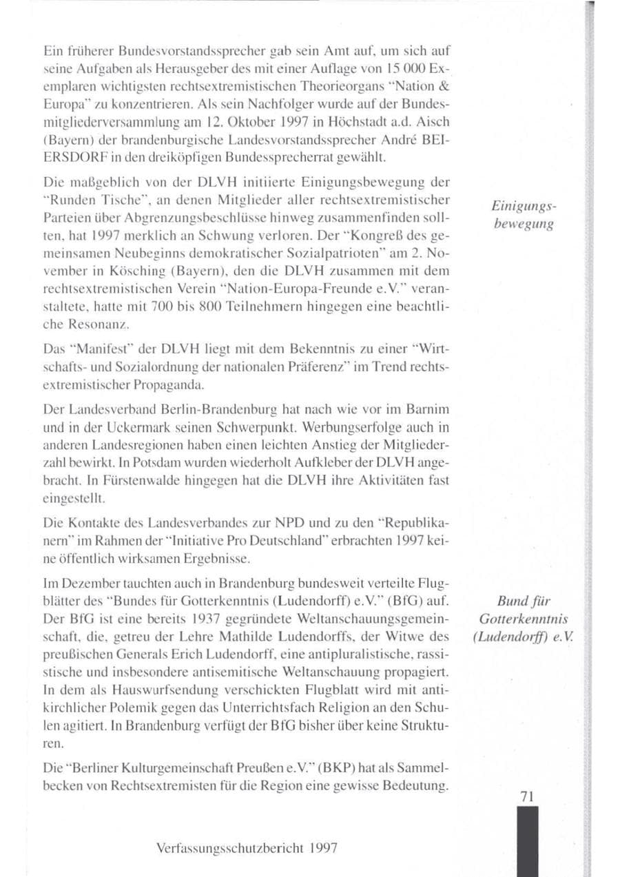 Seite 73 des Verfassungsschutzbericht 1997 Brandenburg