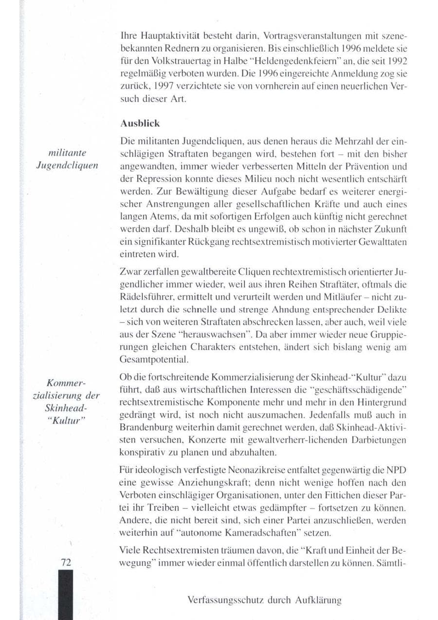 Seite 74 des Verfassungsschutzbericht 1997 Brandenburg