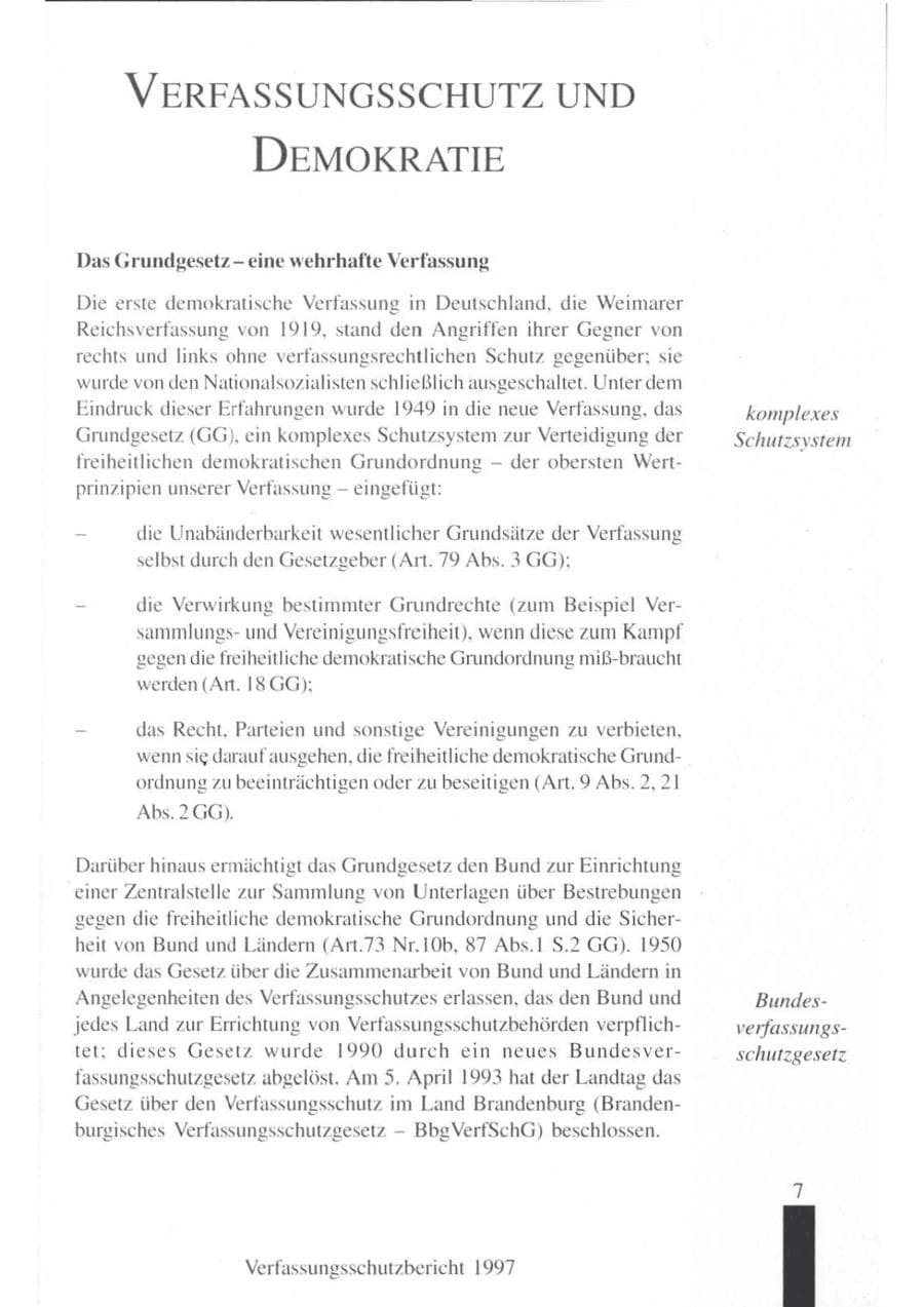 Seite 9 des Verfassungsschutzbericht 1997 Brandenburg