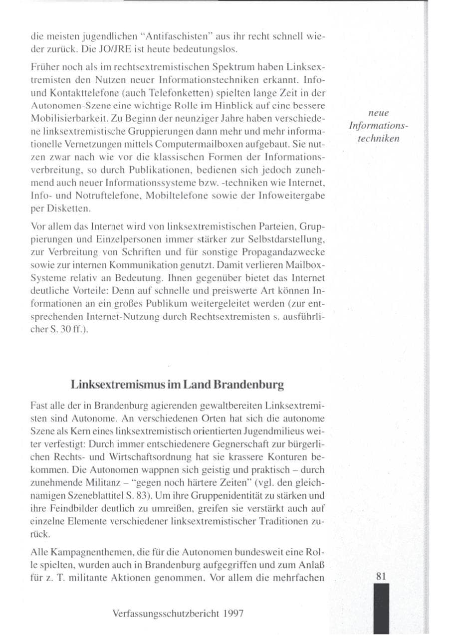 Seite 83 des Verfassungsschutzbericht 1997 Brandenburg