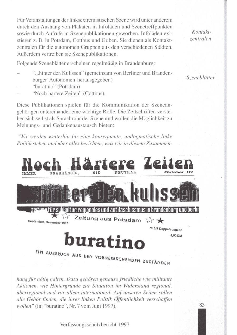 Seite 85 des Verfassungsschutzbericht 1997 Brandenburg
