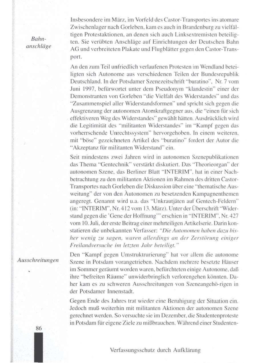 Seite 88 des Verfassungsschutzbericht 1997 Brandenburg