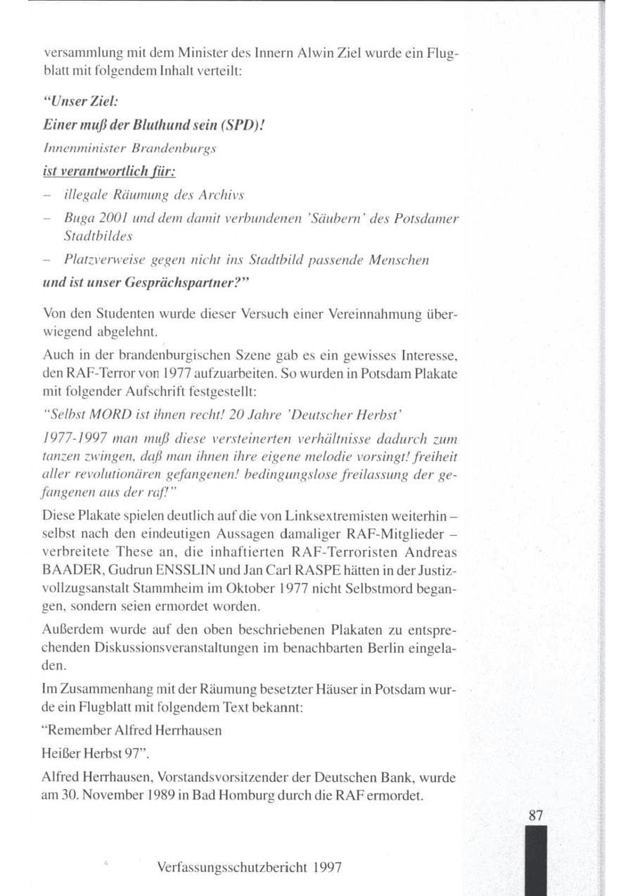 Seite 89 des Verfassungsschutzbericht 1997 Brandenburg