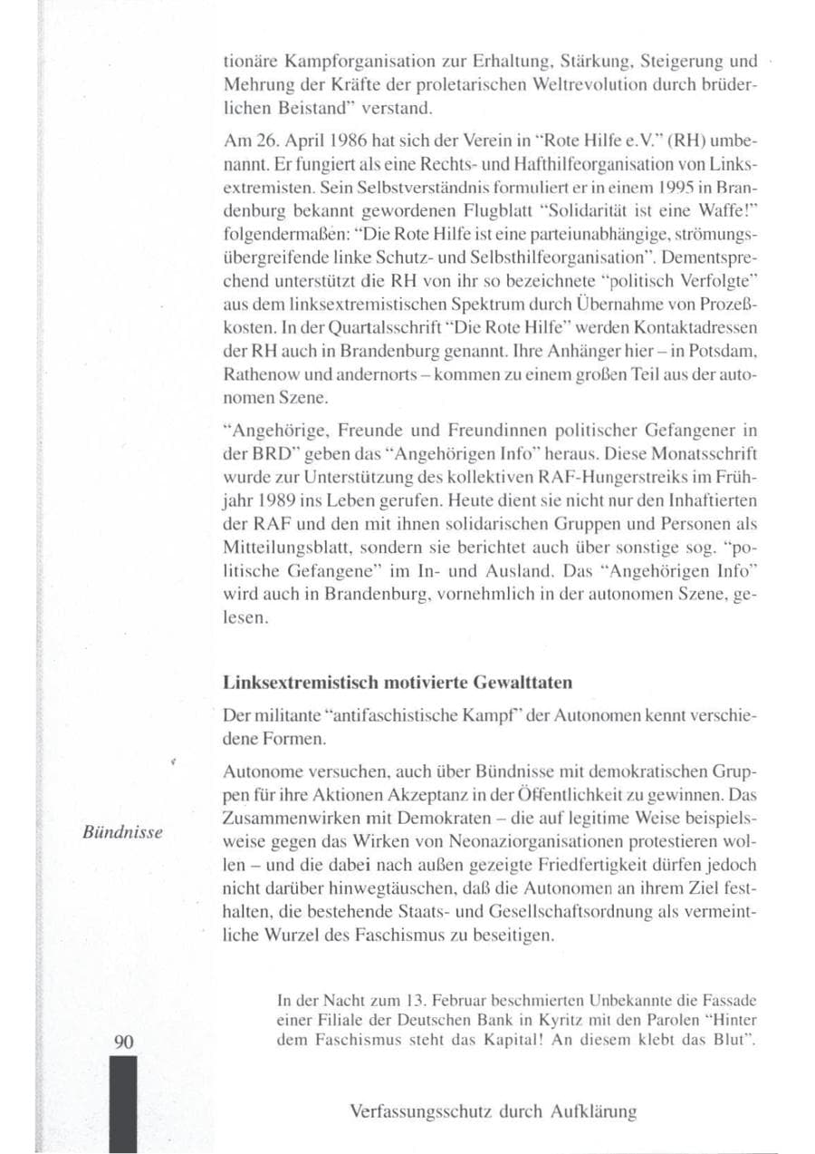 Seite 92 des Verfassungsschutzbericht 1997 Brandenburg
