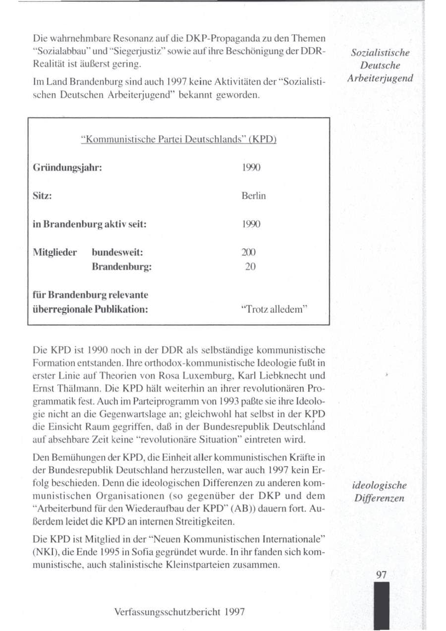 Seite 99 des Verfassungsschutzbericht 1997 Brandenburg