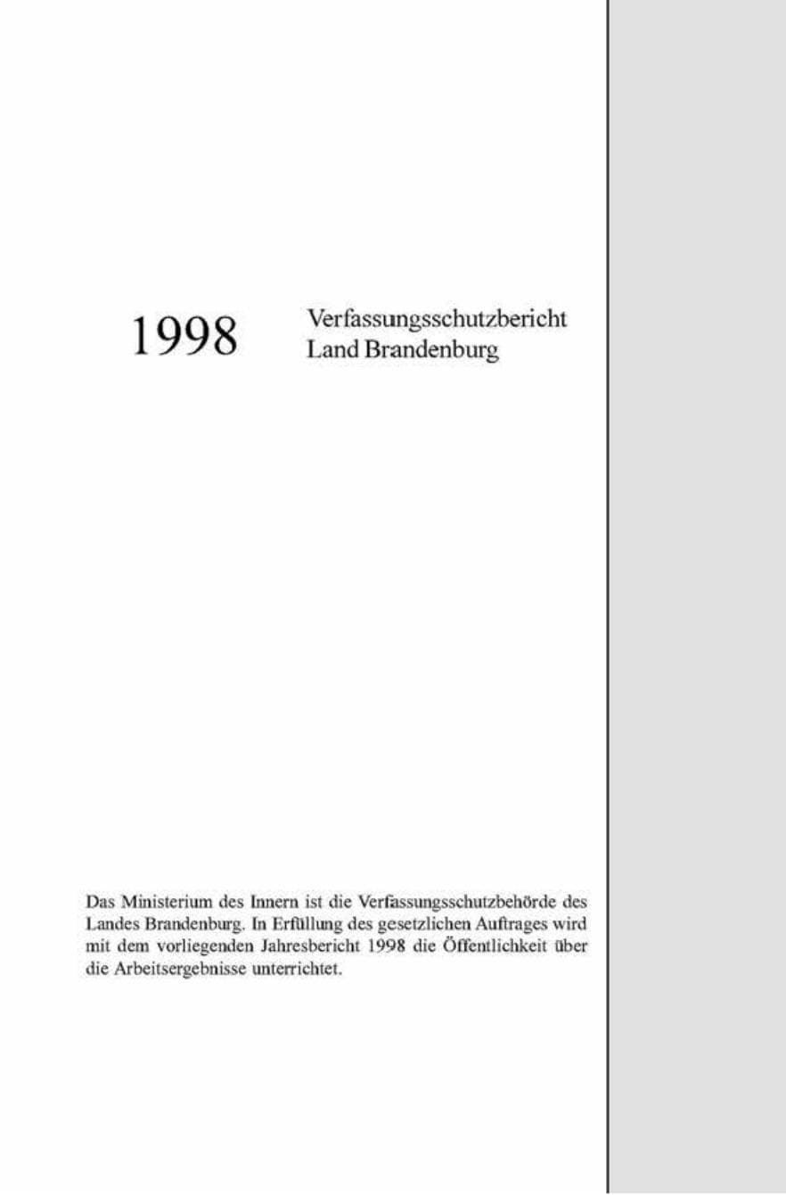 Seite 1 des Verfassungsschutzbericht 1998 Brandenburg