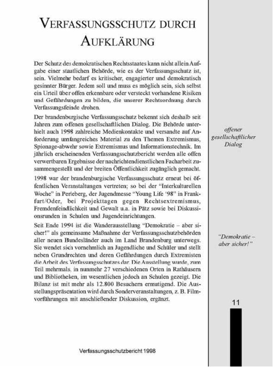 Seite 11 des Verfassungsschutzbericht 1998 Brandenburg