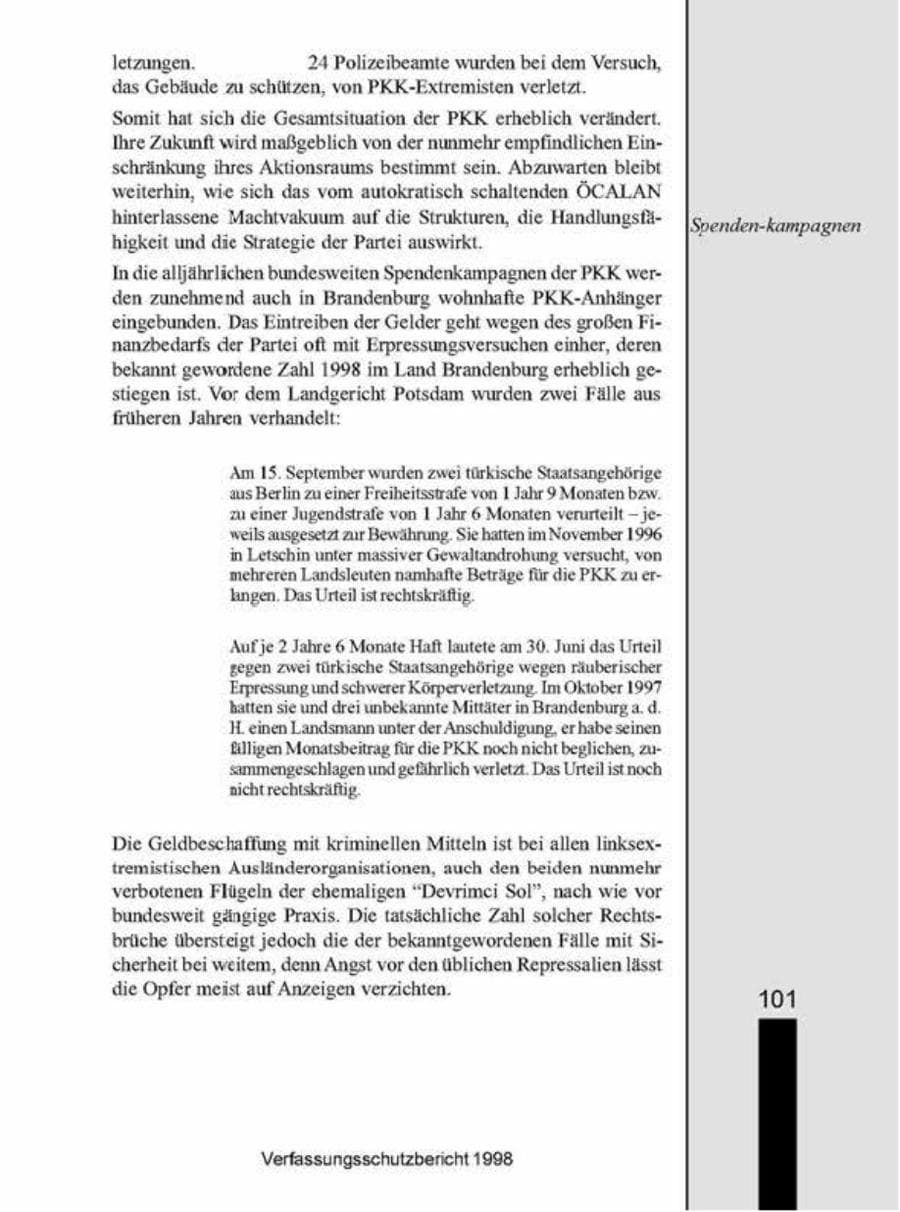 Seite 101 des Verfassungsschutzbericht 1998 Brandenburg