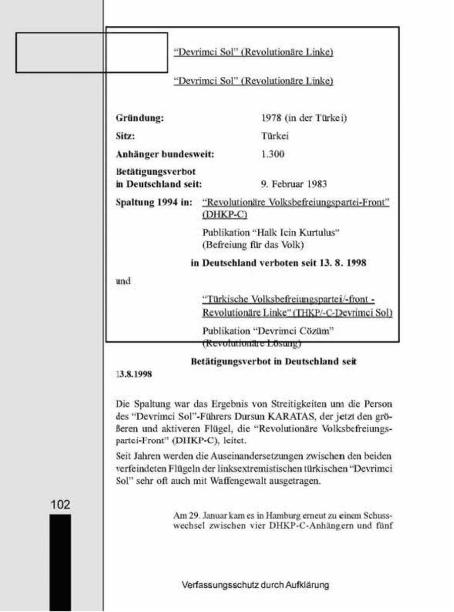 Seite 102 des Verfassungsschutzbericht 1998 Brandenburg