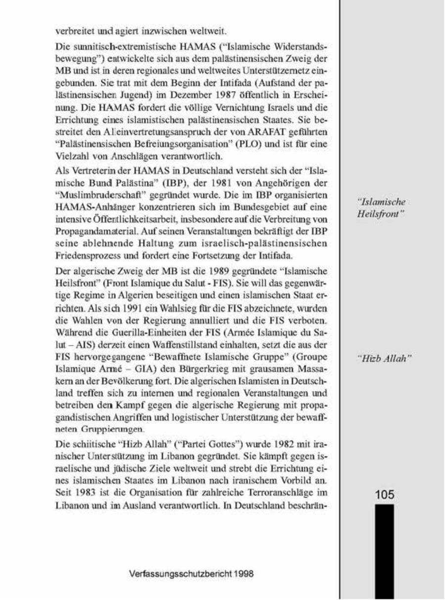 Seite 105 des Verfassungsschutzbericht 1998 Brandenburg