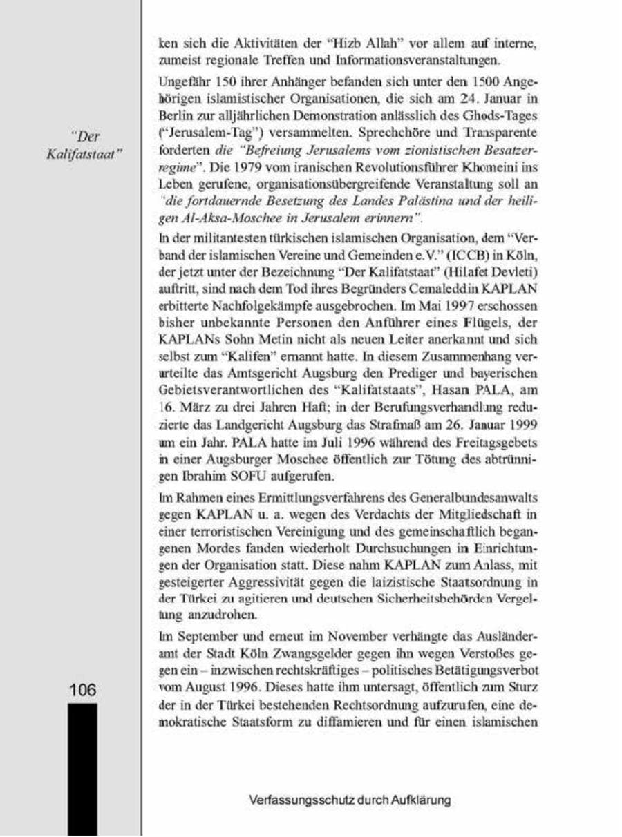 Seite 106 des Verfassungsschutzbericht 1998 Brandenburg