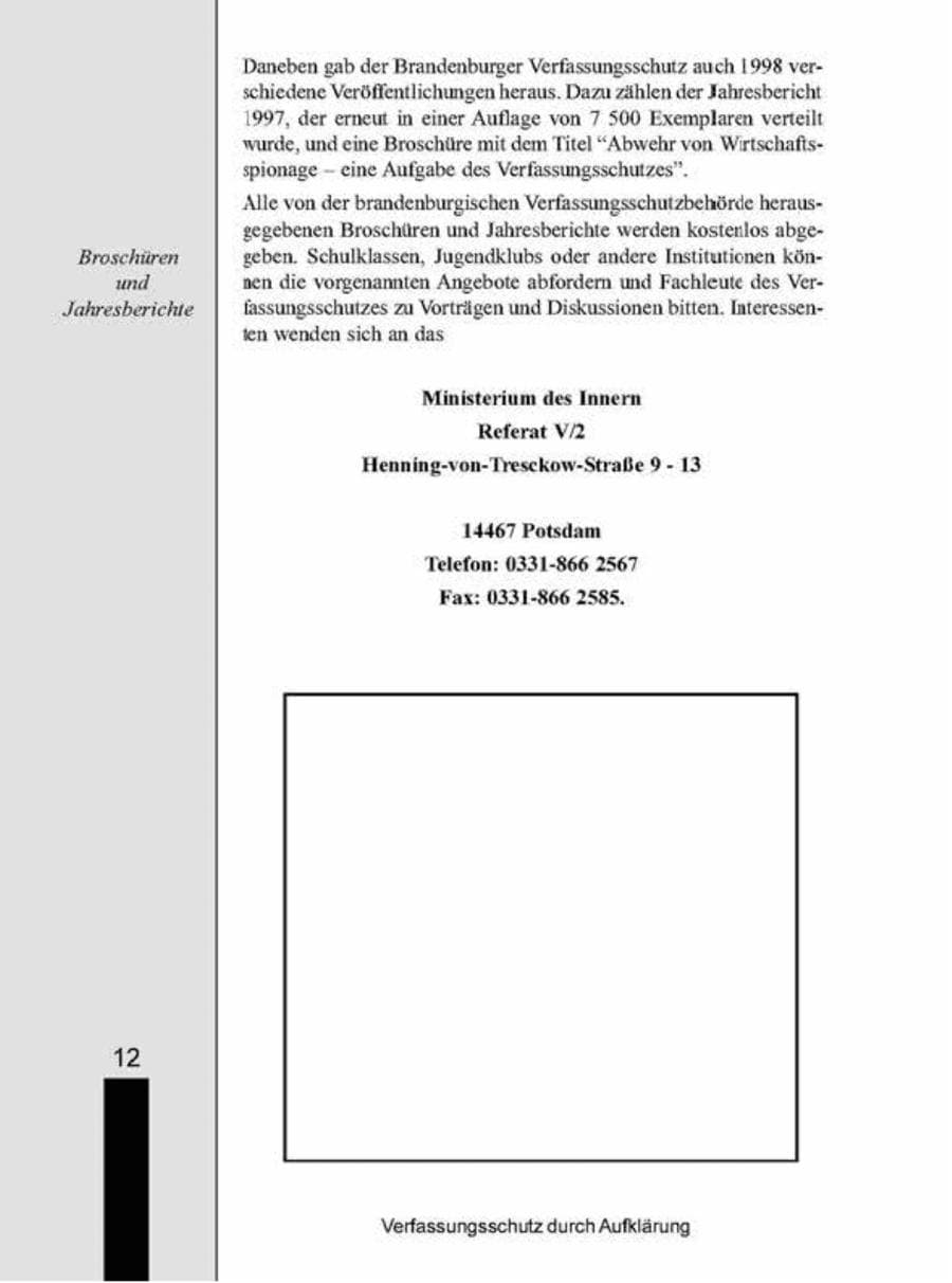 Seite 12 des Verfassungsschutzbericht 1998 Brandenburg