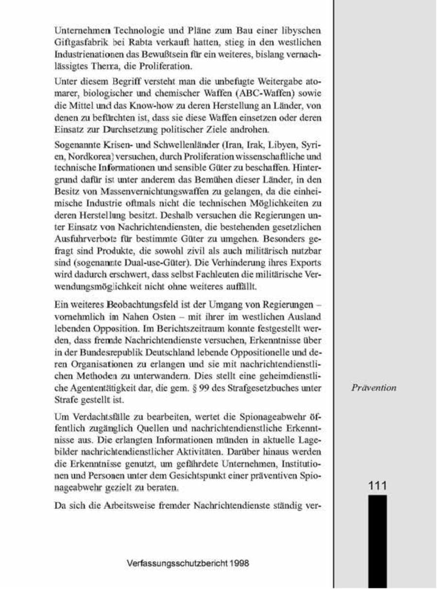 Seite 111 des Verfassungsschutzbericht 1998 Brandenburg