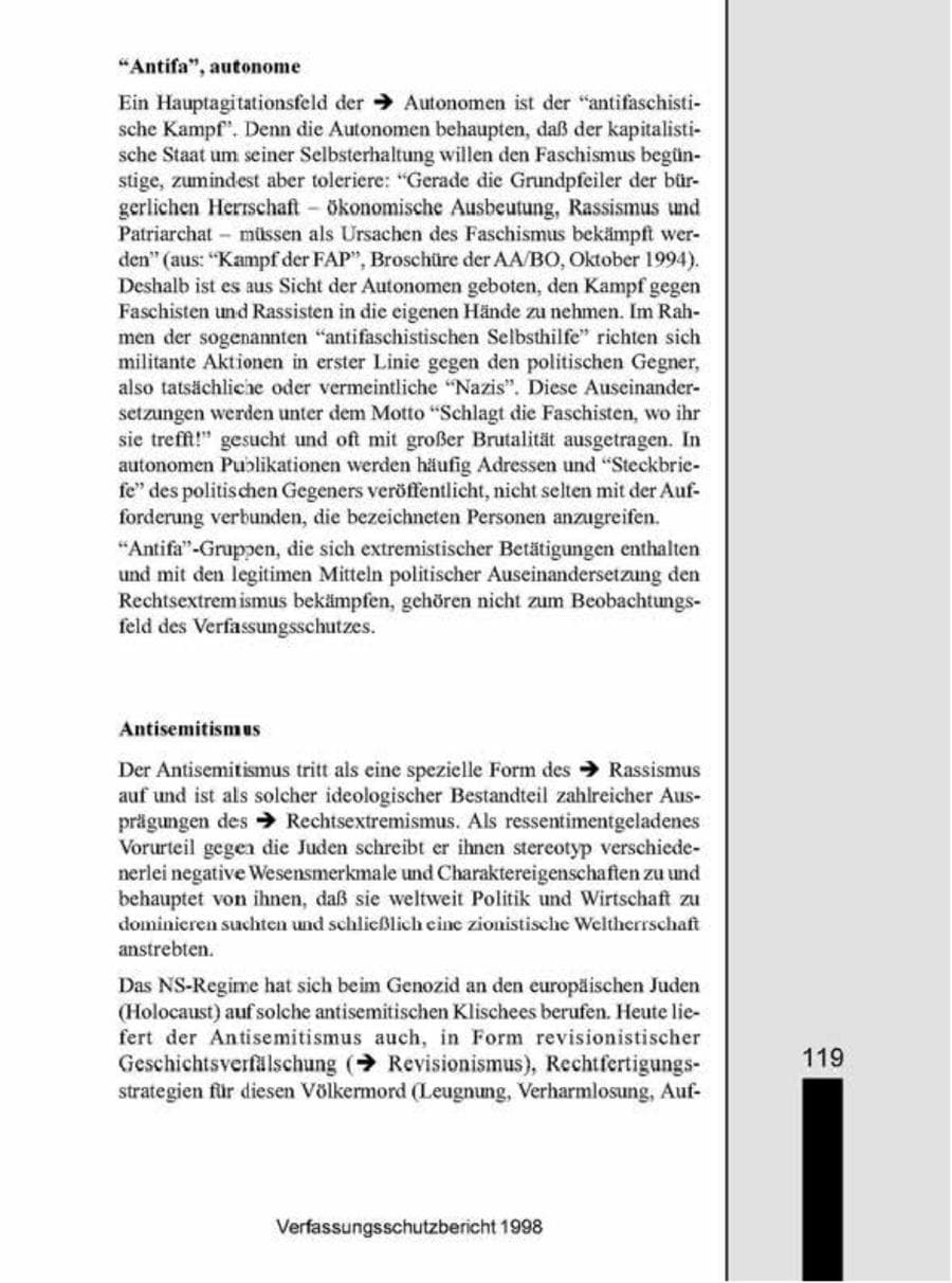 Seite 119 des Verfassungsschutzbericht 1998 Brandenburg